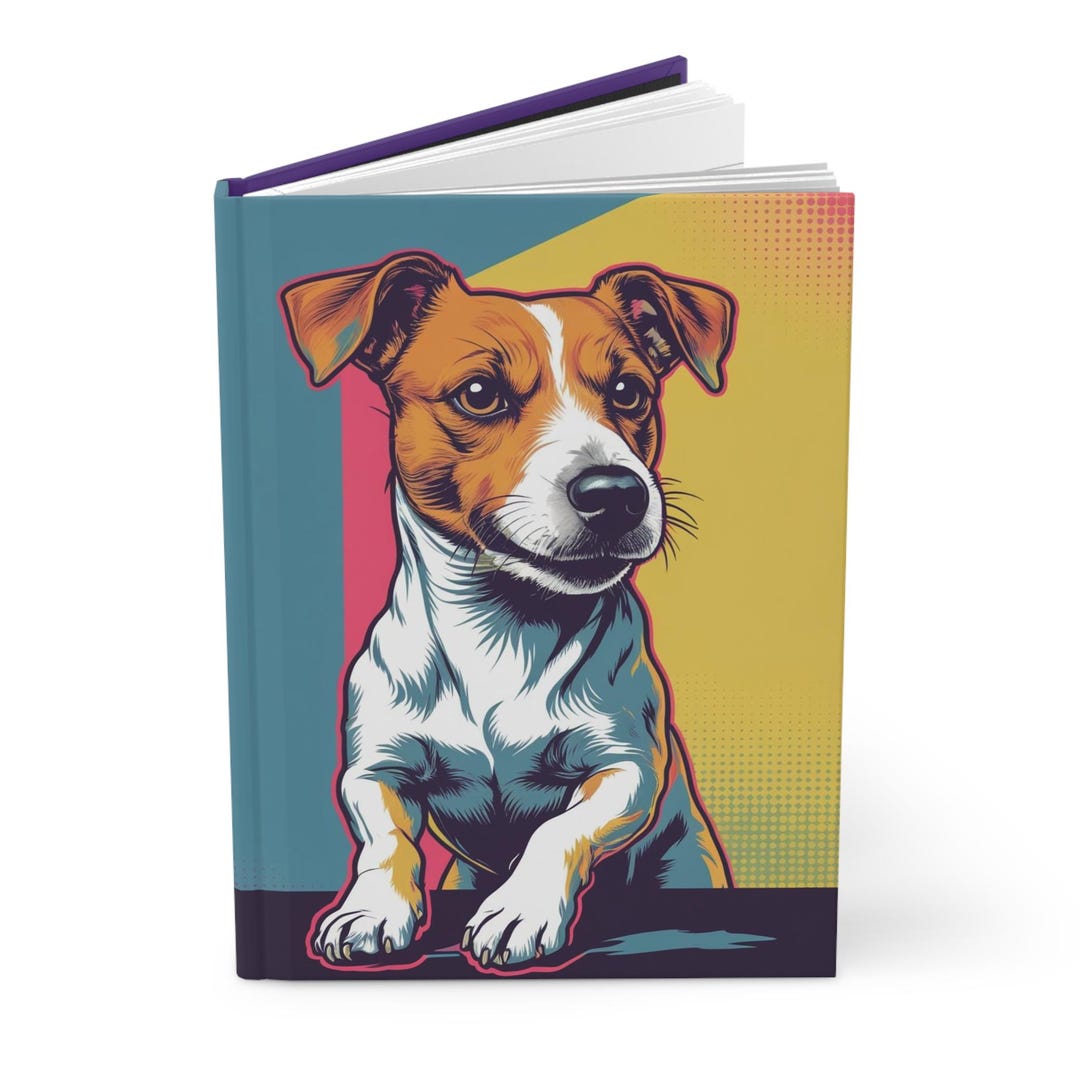 ジャック・ラッセル・テリア犬のポップアートが描かれたハードカバーの