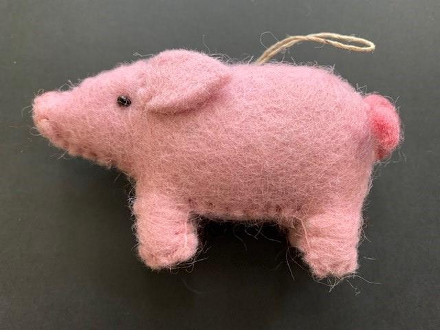 Hand-Felted Pink Pig Ornament 26735