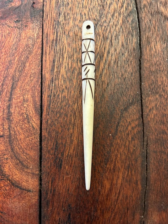 Carved Tribal Buffalo Bone “Pick” Pendant 4" Length 28873