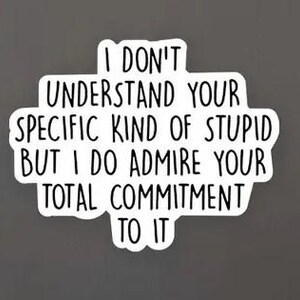 Naklejka „Nie rozumiem Twojego konkretnego rodzaju głupoty, ale podziwiam Twoje całkowite zaangażowanie w nią” Laptopy, Butelka na wodę, Samochód 29578