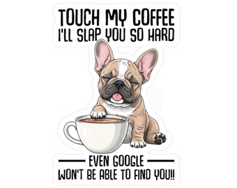 Vinylsticker Franse buldog en koffie