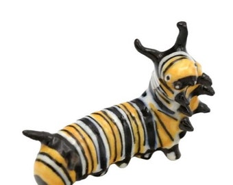 Hand-Painted Miniature Porcelain Monarch Caterpillar Figurine 27080