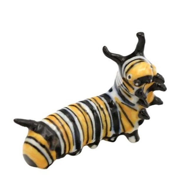 Hand-Painted Miniature Porcelain Monarch Caterpillar Figurine 27080