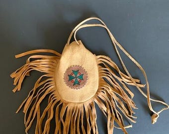 XL Leather “Medicine Bag” Neck Pouch with Fringe 29320
