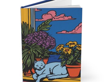 Hardcover Journal Notebook Diary with Cat in Window Art Cover