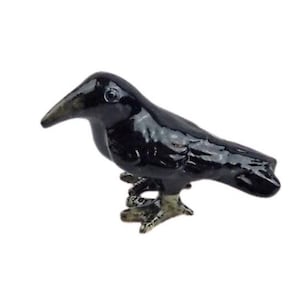 Hand-Painted Miniature Porcelain Raven Crow Figurine