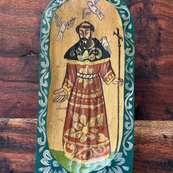 Hand Carved/Painted Retablo of St. Francis of Assisi, Patron Saint of Animals – 28489