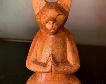 Carved Teak Yoga Buddha Cat – 24871