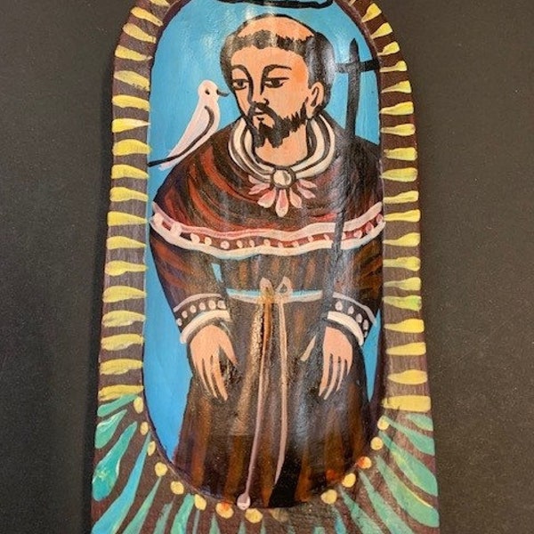 Hand Carved/Painted Retablo of St. Francis of Assisi, Patron Saint of Animals  – 28327