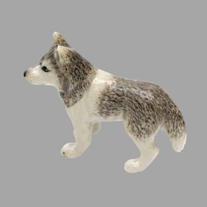 Hand-Painted Miniature Porcelain Siberian Husky Dog Figurine 27062