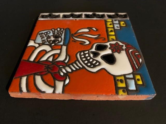Glazed 4” Square Tile of Day of the Dead Dia De Los Muertos Coffee to ...