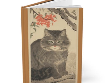 Elegant Japanese-Style Cat Journal, Hardcover Notebook, Daily Diary for Cat Lovers, Lined Pages
