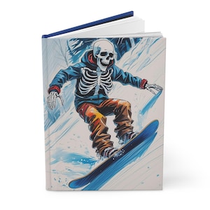 Hardcover-Notizbuch mit Snowboarding Skeleton Cover Art