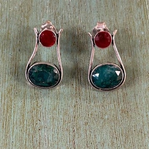 Emerald and Cherry Ruby Post Earrings 29005