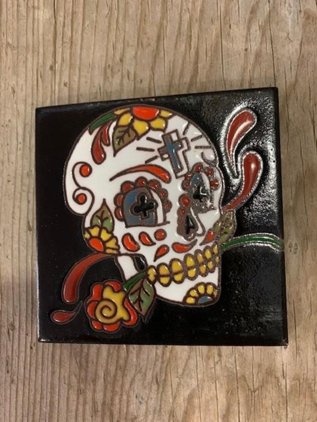 4” Hand-crafted Tile of Day of the Dead Dia De Los Muertos Sugar