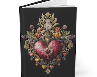 Cuaderno de tapa dura con diseño de corazón religioso adornado