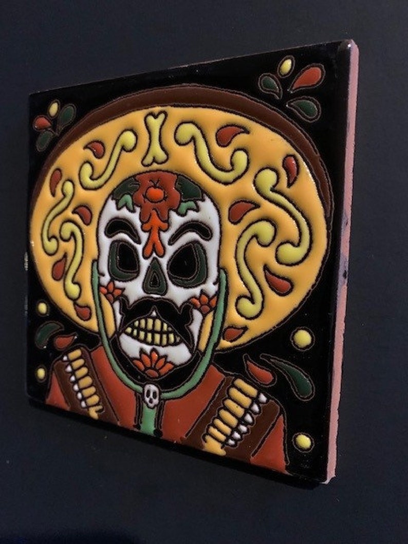 Glazed 4” Square Tile of Day of the Dead Dia De Los Muertos Pancho ...