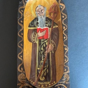 Hand Carved and Painted Retablo of St. Benedict – 25672