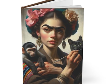 Frida Kahlo-Inspired Hardcover Journal, Notebook, Daily Diary, Lined Pages.