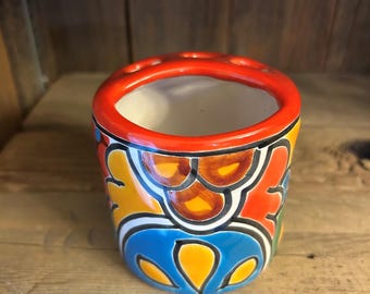 Portacepillos de dientes de Talavera auténtico pintado a mano, rojo 31992