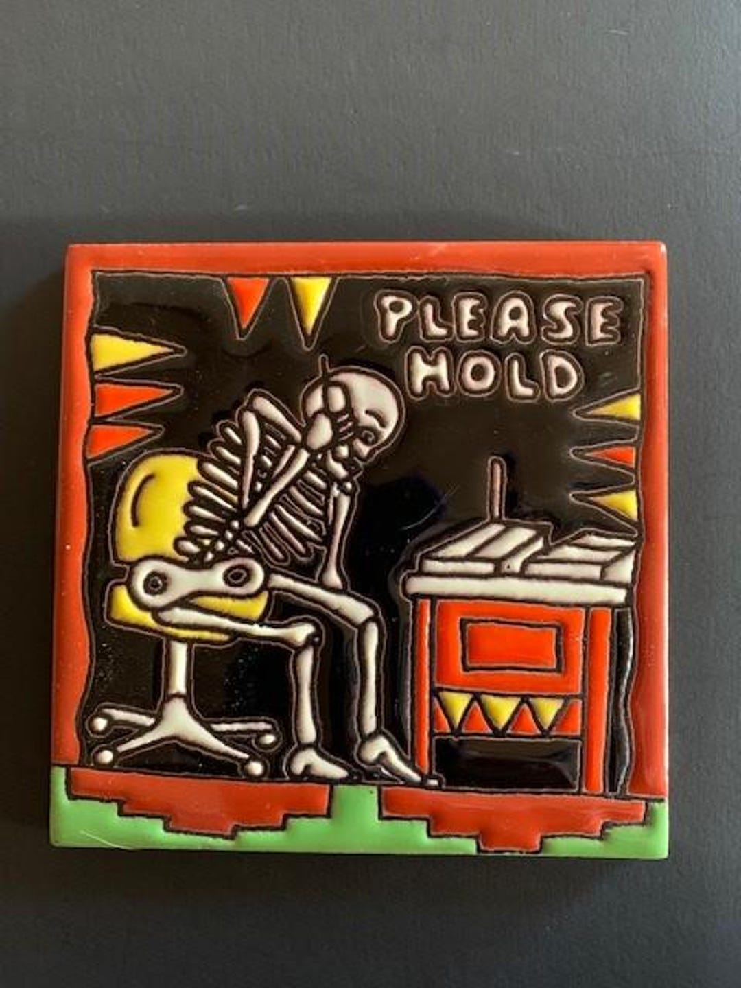 Glazed Tile Day of the Dead Dia De Los Muertos “please Hold” - 25522 - Etsy