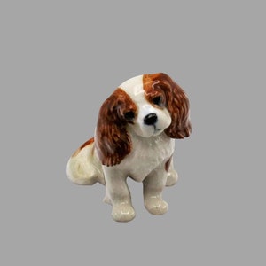 Hand-Painted Miniature Porcelain King Charles Spaniel Dog Figurine 27055