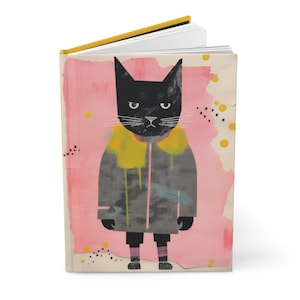 Carnet cartonné chat fantaisiste, carnet de notes chat mignon, cadeau pour les amoureux des chats, art chat en imperméable