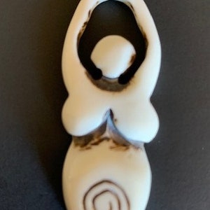Carved Bovine Bone Pendant Bead of Female Goddess