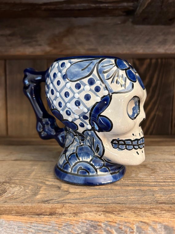 Hand-Painted 12 Ounce Talavera Day of the Dead Skull Coffee Mug 30430
