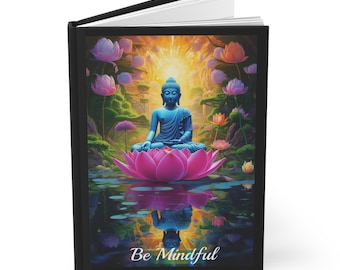Buddha Hardcover Journal with "Be Mindful"  - Meditation Notebook for Mindfulness, Gratitude Diary, Spiritual Gift, Yoga Journal