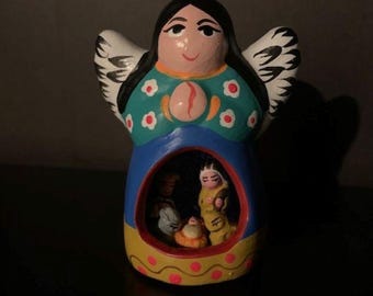 Blue Hand-Painted Ceramic Angel Nativity