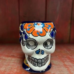 Tazza da caffè con teschio di zucchero Talavera dipinta a mano Giorno dei morti Dia De Los Muertos 30034