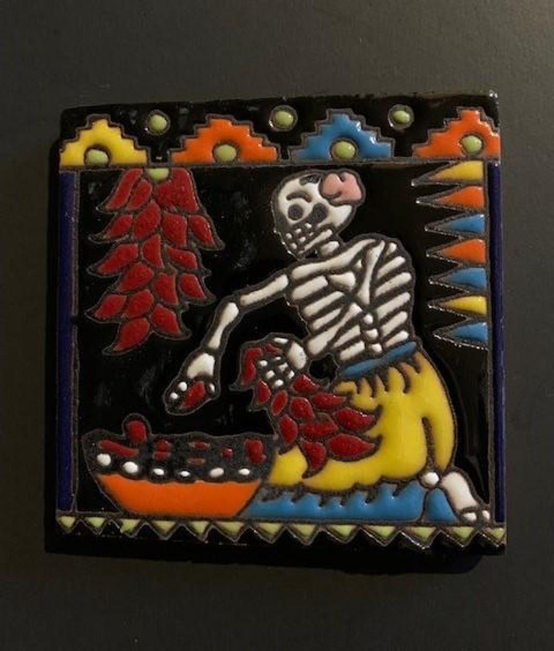 Glazed 4” Square Tile of Day of the Dead Dia De Los Muertos Skeleton ...