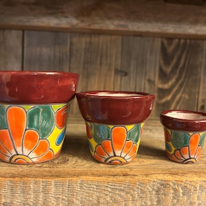 3/Piece Hand-Painted Talavera “Cone” Planter Set for Windowsill, Tabletop 32115
