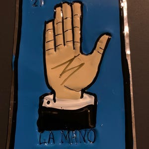 Handgekleurd tinnen ornament van Loteria "la Mano" The Hand 29091