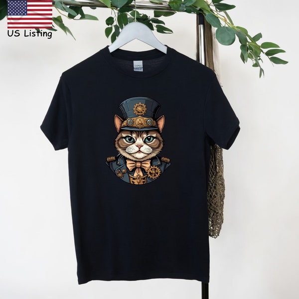 Steampunk Cat T-Shirt | Steam Punk Lover Gift | Cute Cats Tee | Grumpy Kittens | Industrial Power Gift | Retrofuturistic Shirt | Unisex US