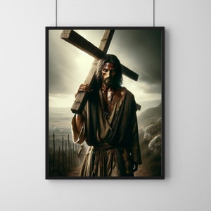 Jesus Christ Bearing the Cross Digital Art Print - Christian Faith, Passion of Christ, Religious Inspirational Artwork