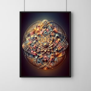 Sacred Geometry Digital Art Print - Vibrant Spiritual Mandala for Meditation and Energy Alignment, Esoteric Wall Decor