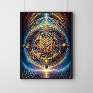 Sacred Geometry Spiritual Art - Cosmic Mandala, Energy Fields, Fractal Patterns, Digital Print for Meditation and Healing Spaces