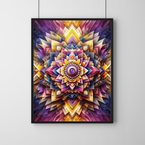 Sacred Geometry Mandala - Spiritual Energy Art for Meditation and Healing, Vibrant Digital Print for Home Decor