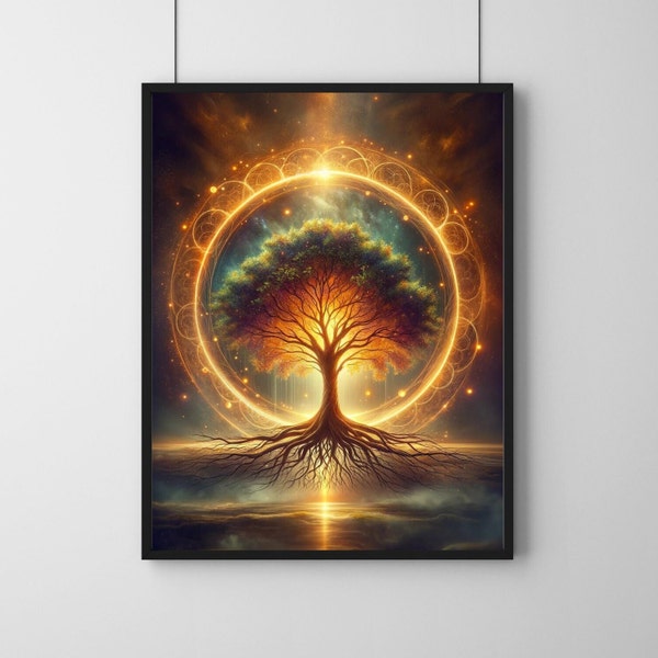 Eternal Light Tree of Life Digital Print - Cosmic Glow, Spiritual Awakening, Sacred Geometry, Celestial Tree, Energy Art, Meditation Decor