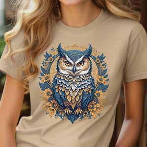 Owl Tshirt, Boho Owl T-shirt, Cottagecore Tee Shirt, Nature Wildlife Animal Lover Clothing,Nature Flower Owl Shirt, Unisex Adult Clothing