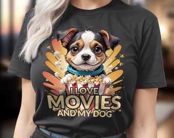 Me encantan las películas y mi camiseta para perros, regalo para amantes del cine, linda camiseta para perros, regalo para perros de cine, camiseta para amantes de los perros, camiseta Love My Dog.