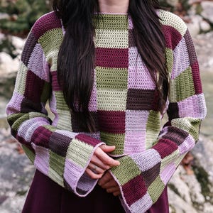 Free Flow Sweater // Crochet Pattern – Oversized 70s-Inspired Pullover | Checkerboard Texture | Sizes XS–XXL