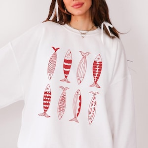 Sardines Sweatshirt, Downtown Girl Aesthetic Shirt, Tinned Fish, Coastal Granddaughter Ocean Inspired, Tin Sardine Seafood, Tomato Girl Top