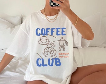 Coffee Club Shirt, Retro Coffee Lover Tshirt, Coffee Graphic T-Shirt, Croissant Foodie Aesthetic Tee, Italian Summer, Coffee Shop Shirt Gift