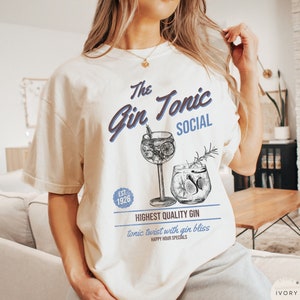 Chemise gin tonic, t-shirt cocktail social club, t-shirt à boire rétro, gin tonic bachelorette merch, t-shirt cocktail d&#39;inspiration vintage, cadeau gin