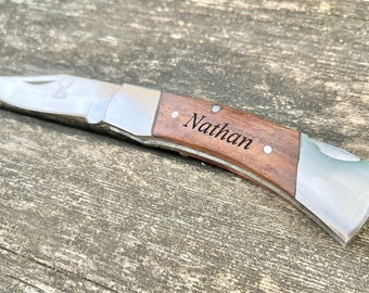 Made to Order Personalized Wood Handle Pocket Knife with Sheath; Gift for Teenage Boys, Dad, Husband, Boyfriend, Groomsmen, and Men