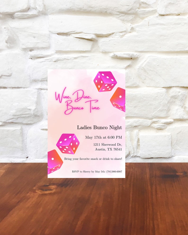 Bunco Invitation, Ladies Bunco Night, Game Night Invitation, Bunco