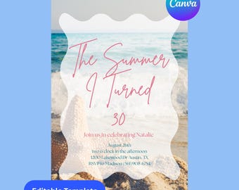 The Summer I Turned Pretty Invitation: Coastal Birthday, Bridal Shower (Editable Canva Template, Digital Download)